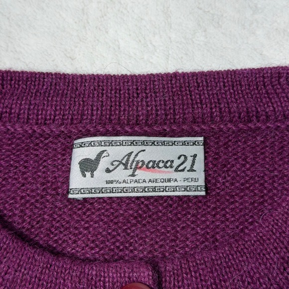 Alpaca21 Peru 100% Alpaca Geometric Cardigan Sweater Blue Purple Pink Size Large - Picture 6 of 7